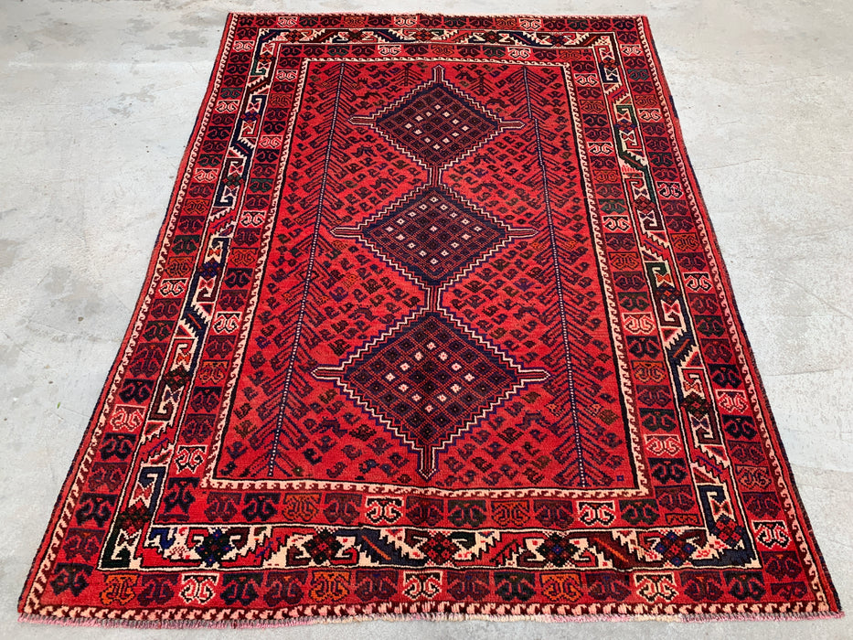 216 x 157 cm handgeknoopt Perzisch wollen tapijt - Rood tribaal diamantmedaillon-ontwerp - KBHM-919
