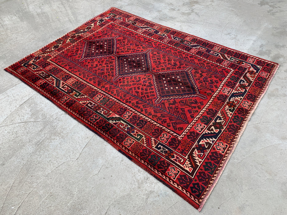 216 x 157 cm handgeknoopt Perzisch wollen tapijt - Rood tribaal diamantmedaillon-ontwerp - KBHM-919