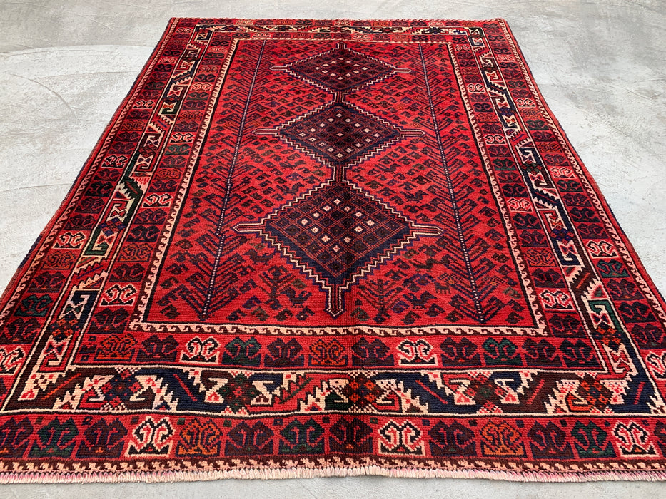 216 x 157 cm handgeknoopt Perzisch wollen tapijt - Rood tribaal diamantmedaillon-ontwerp - KBHM-919