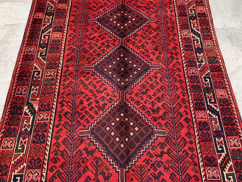 216 x 157 cm handgeknoopt Perzisch wollen tapijt - Rood tribaal diamantmedaillon-ontwerp - KBHM-919