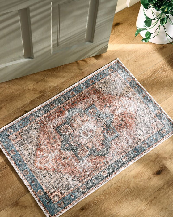 Amelie Machinewasbaar Vloerkleed — Roest / Lichtblauw | AML-2309