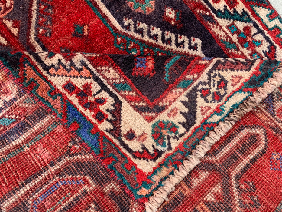 241 cm x 79 cm handgeknoopt Perzisch wollen loper - Rood tribaal medaillonmotief - KBHM-923