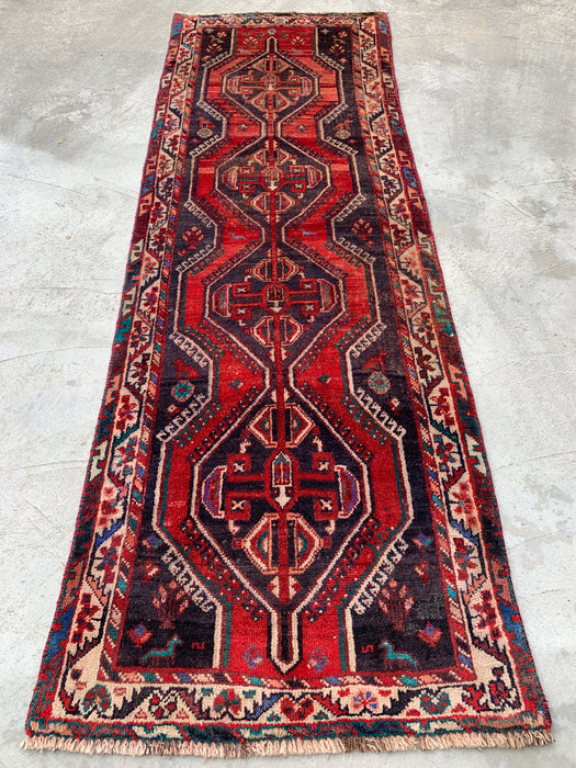 241 cm x 79 cm handgeknoopt Perzisch wollen loper - Rood tribaal medaillonmotief - KBHM-923