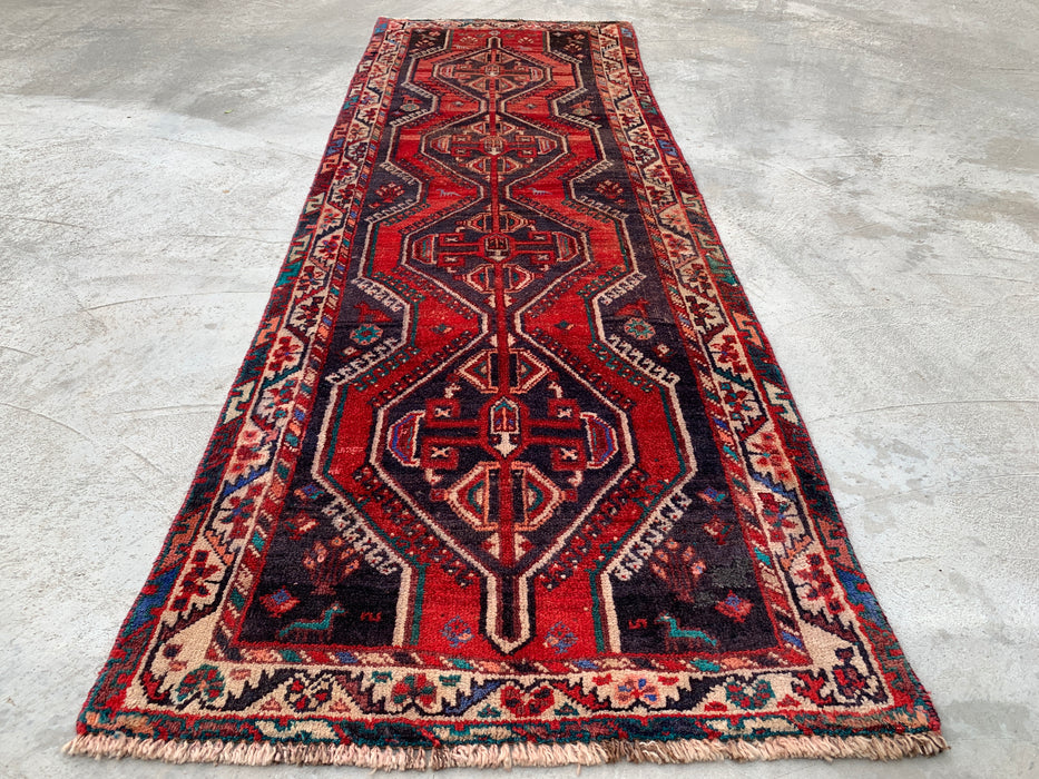 241 cm x 79 cm handgeknoopt Perzisch wollen loper - Rood tribaal medaillonmotief - KBHM-923