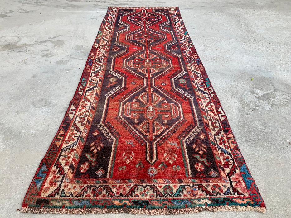 241 cm x 79 cm handgeknoopt Perzisch wollen loper - Rood tribaal medaillonmotief - KBHM-923