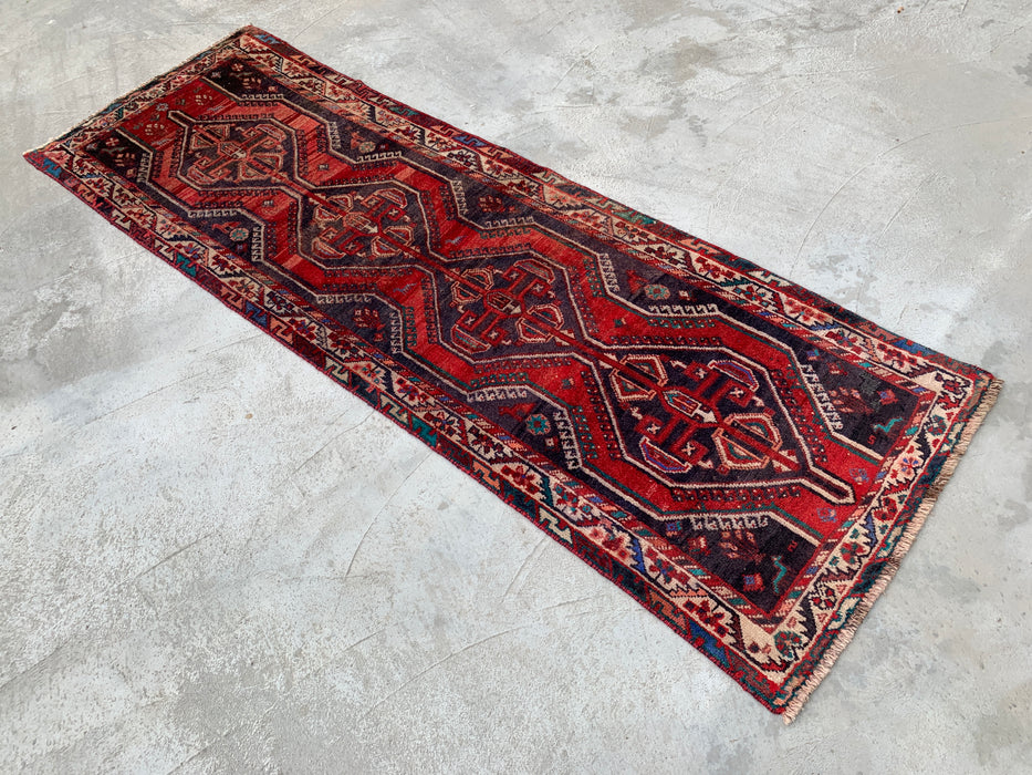 241 cm x 79 cm handgeknoopt Perzisch wollen loper - Rood tribaal medaillonmotief - KBHM-923