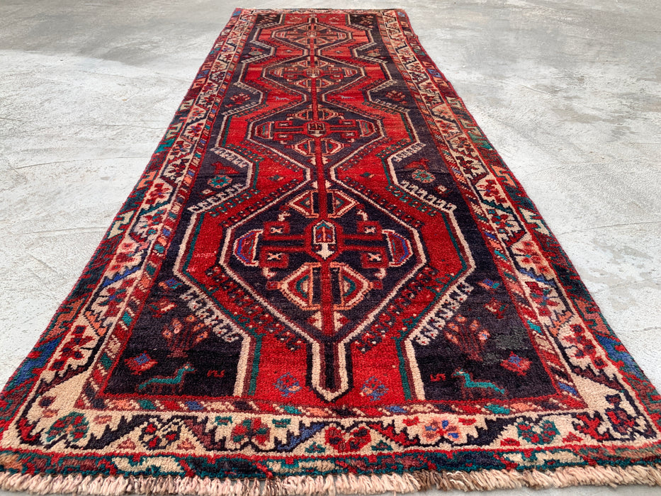 241 cm x 79 cm handgeknoopt Perzisch wollen loper - Rood tribaal medaillonmotief - KBHM-923
