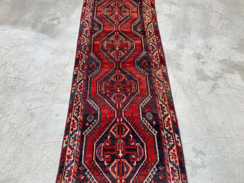 241 cm x 79 cm handgeknoopt Perzisch wollen loper - Rood tribaal medaillonmotief - KBHM-923