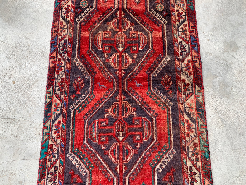 241 cm x 79 cm handgeknoopt Perzisch wollen loper - Rood tribaal medaillonmotief - KBHM-923