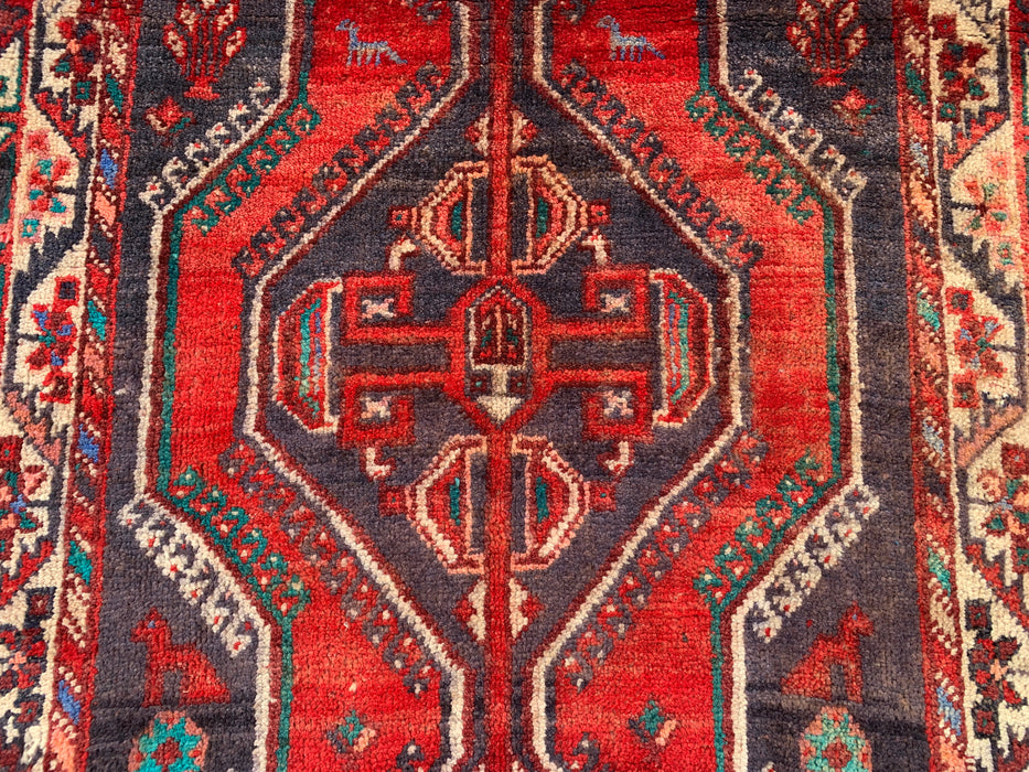 241 cm x 79 cm handgeknoopt Perzisch wollen loper - Rood tribaal medaillonmotief - KBHM-923
