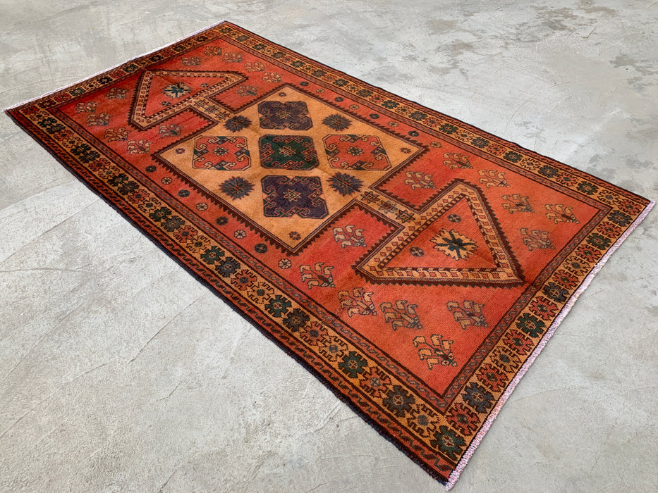 8'11 x 4'11 handgeknoopt Perzisch wollen tapijt - roestkleurig geometrisch tribaal paneelontwerp - KBHM-924