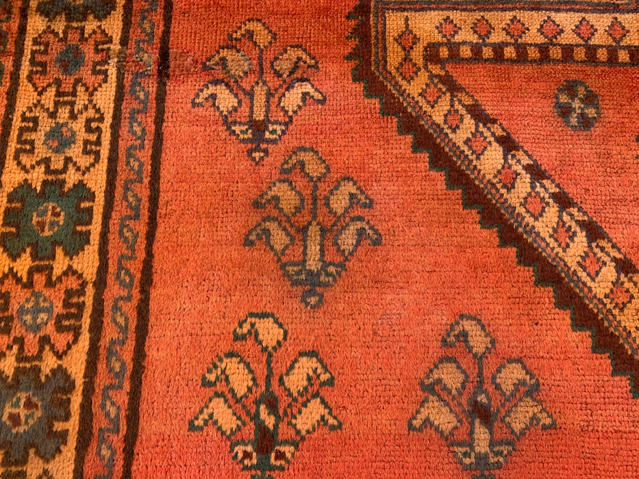 8'11 x 4'11 handgeknoopt Perzisch wollen tapijt - roestkleurig geometrisch tribaal paneelontwerp - KBHM-924