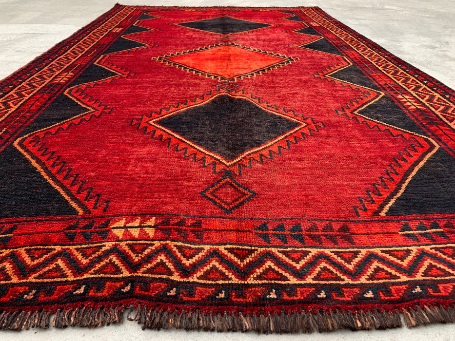 9'3 x 5'4 Handgeknoopt Perzisch wollen tapijt - Rood geometrisch tribaal ruitontwerp - KBHM-925