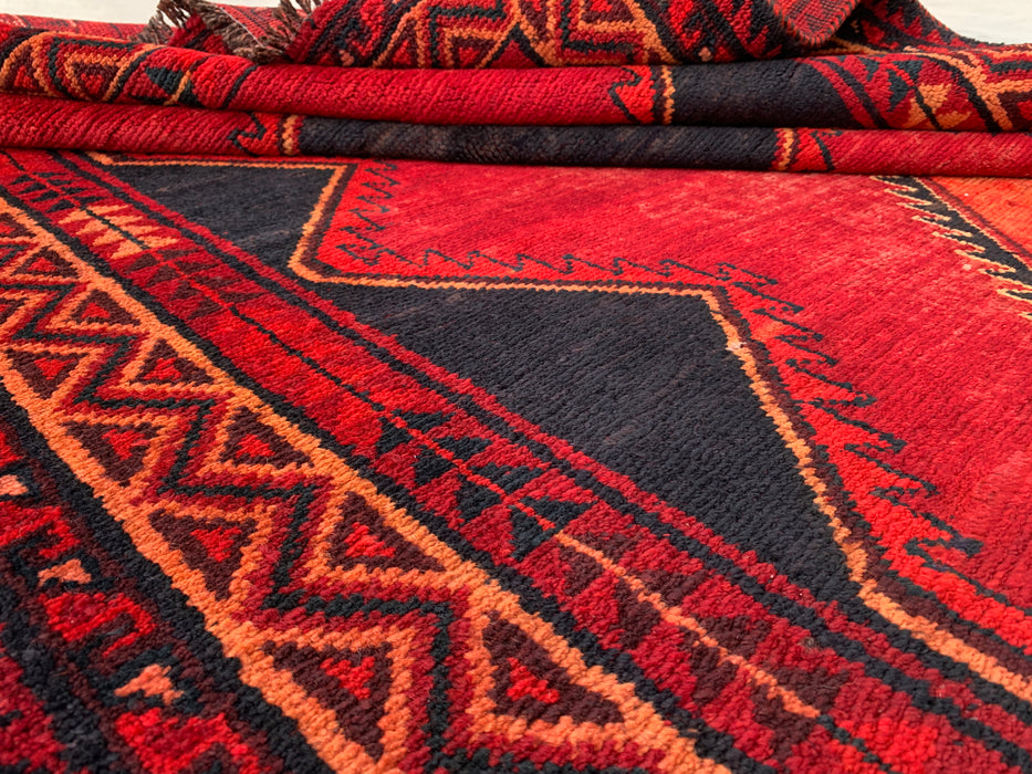 9'3 x 5'4 Handgeknoopt Perzisch wollen tapijt - Rood geometrisch tribaal ruitontwerp - KBHM-925