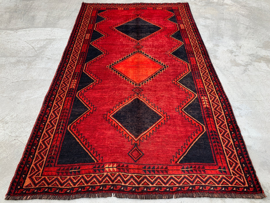 9'3 x 5'4 Handgeknoopt Perzisch wollen tapijt - Rood geometrisch tribaal ruitontwerp - KBHM-925