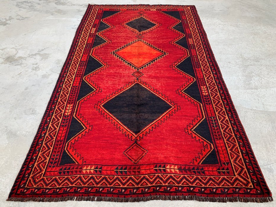 9'3 x 5'4 Handgeknoopt Perzisch wollen tapijt - Rood geometrisch tribaal ruitontwerp - KBHM-925