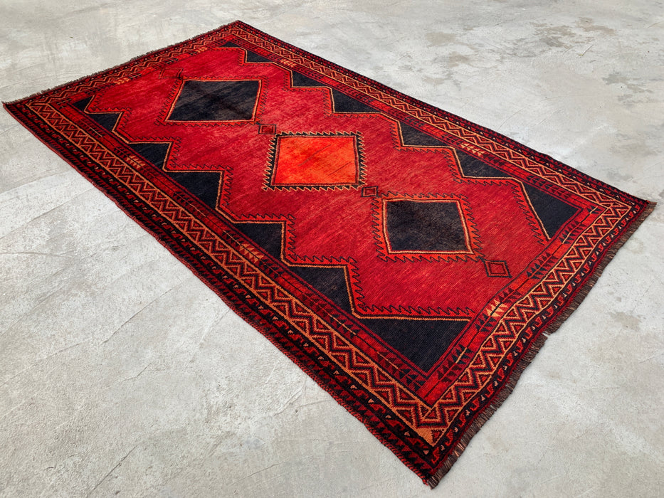 9'3 x 5'4 Handgeknoopt Perzisch wollen tapijt - Rood geometrisch tribaal ruitontwerp - KBHM-925