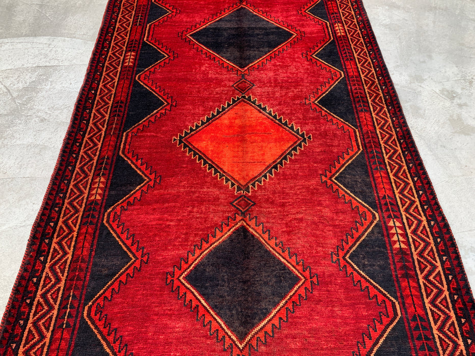 9'3 x 5'4 Handgeknoopt Perzisch wollen tapijt - Rood geometrisch tribaal ruitontwerp - KBHM-925