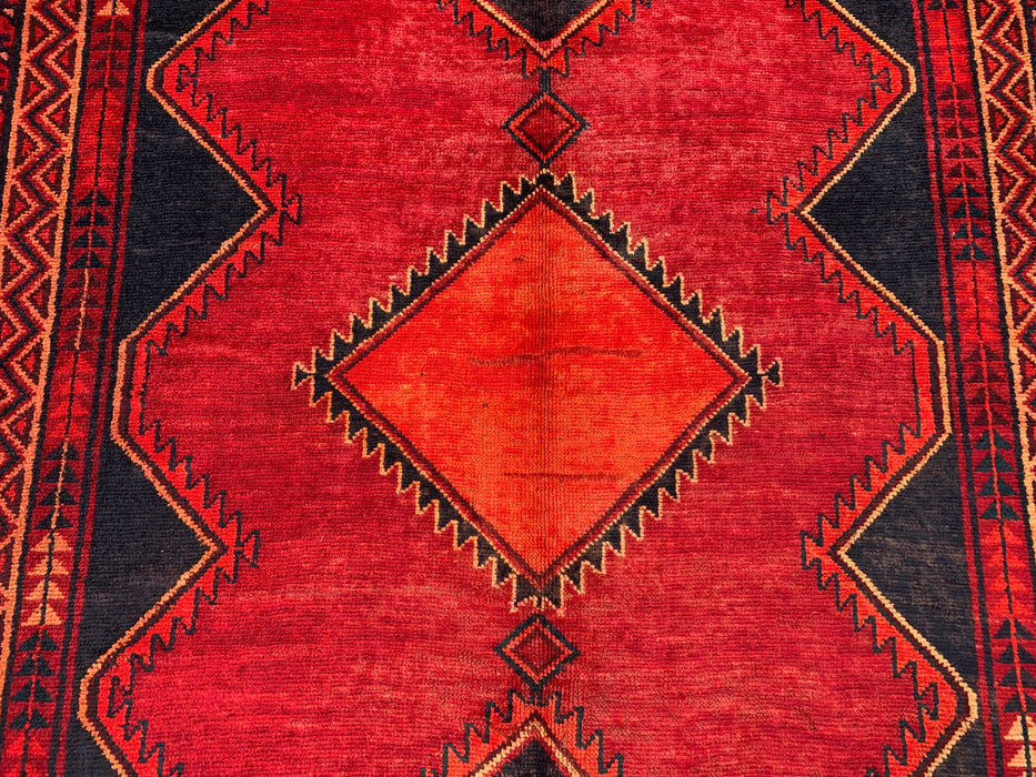 9'3 x 5'4 Handgeknoopt Perzisch wollen tapijt - Rood geometrisch tribaal ruitontwerp - KBHM-925