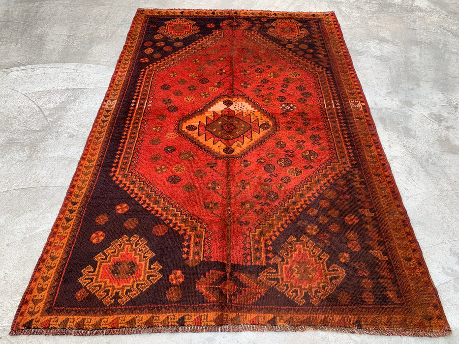 7'8 x 5'1 Hand-Knotted Persian Wool Rug - Faded Rust Tribal Medallion Design - KBHM-926
