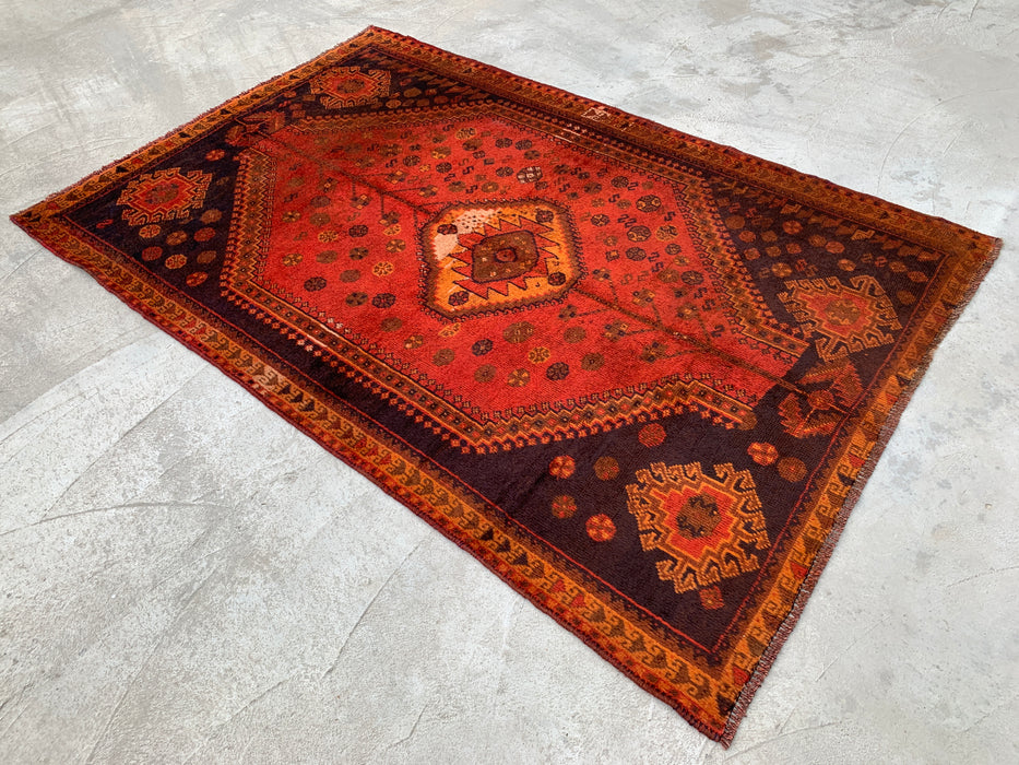 7'8 x 5'1 Hand-Knotted Persian Wool Rug - Faded Rust Tribal Medallion Design - KBHM-926