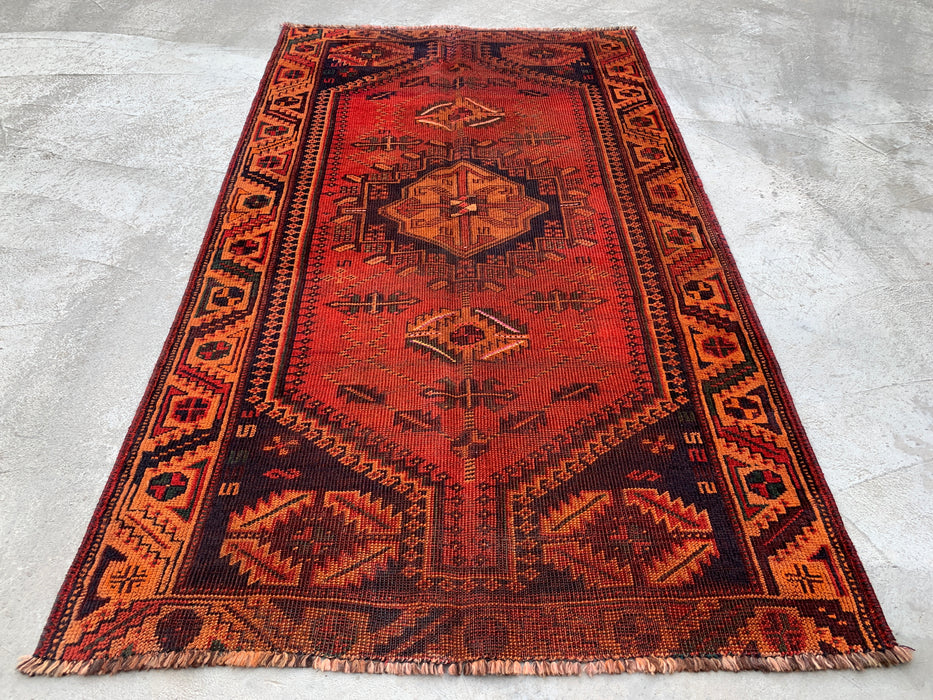 185 x 109 cm handgeknoopt Perzisch wollen tapijt - Roestkleurig geometrisch tribaal medaillonmotief - KBHM-927