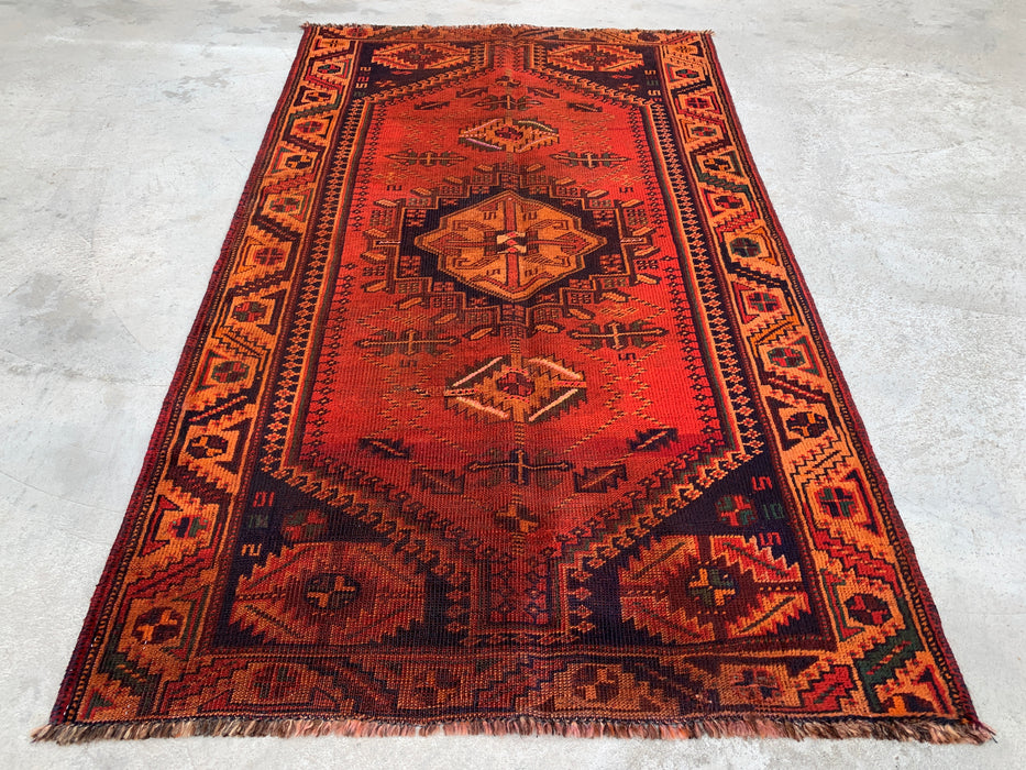 185 x 109 cm handgeknoopt Perzisch wollen tapijt - Roestkleurig geometrisch tribaal medaillonmotief - KBHM-927