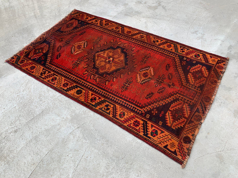 185 x 109 cm handgeknoopt Perzisch wollen tapijt - Roestkleurig geometrisch tribaal medaillonmotief - KBHM-927