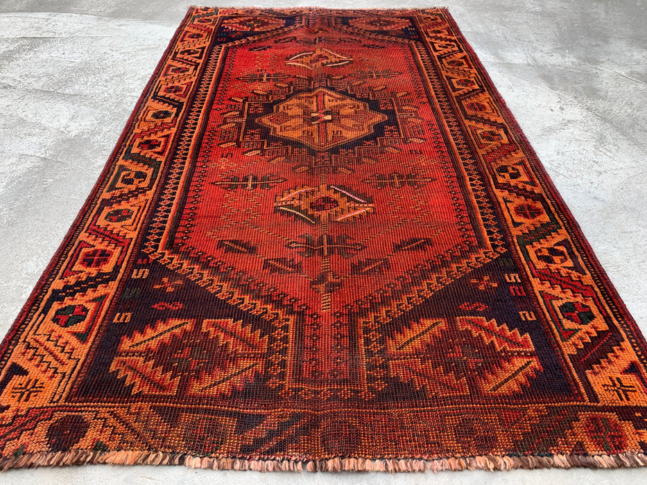 185 x 109 cm handgeknoopt Perzisch wollen tapijt - Roestkleurig geometrisch tribaal medaillonmotief - KBHM-927
