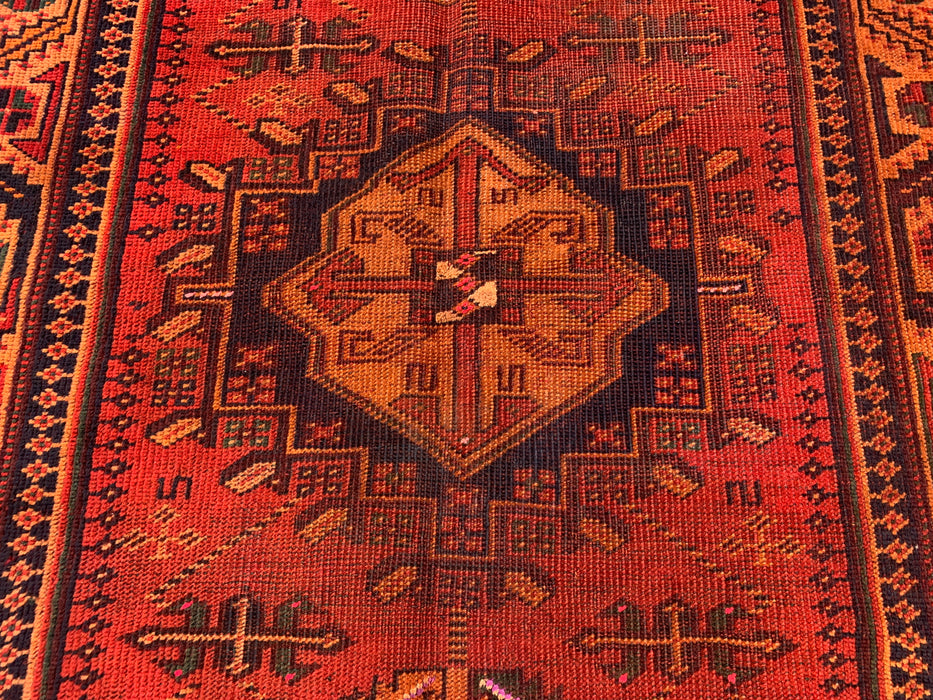185 x 109 cm handgeknoopt Perzisch wollen tapijt - Roestkleurig geometrisch tribaal medaillonmotief - KBHM-927