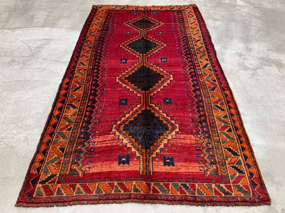 8'1 x 4'11 handgeknoopt Perzisch wollen tapijt - Magenta geometrisch tribaal ruitontwerp - KBHM-928