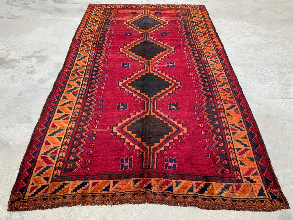 8'1 x 4'11 handgeknoopt Perzisch wollen tapijt - Magenta geometrisch tribaal ruitontwerp - KBHM-928
