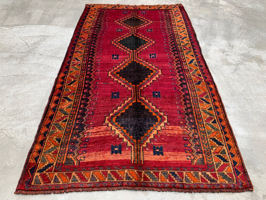 8'1 x 4'11 handgeknoopt Perzisch wollen tapijt - Magenta geometrisch tribaal ruitontwerp - KBHM-928
