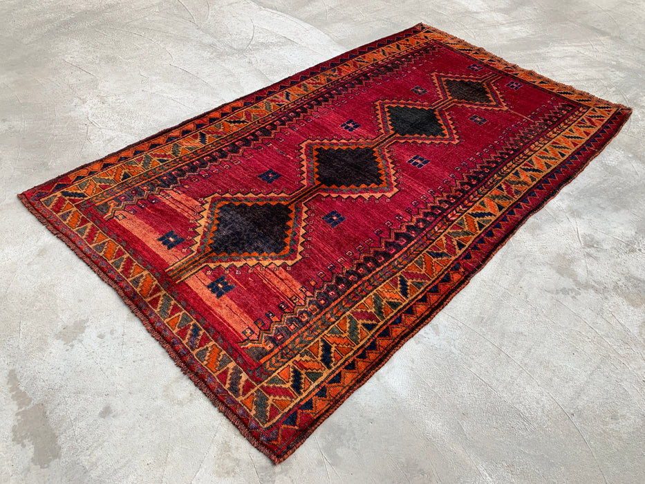 8'1 x 4'11 handgeknoopt Perzisch wollen tapijt - Magenta geometrisch tribaal ruitontwerp - KBHM-928