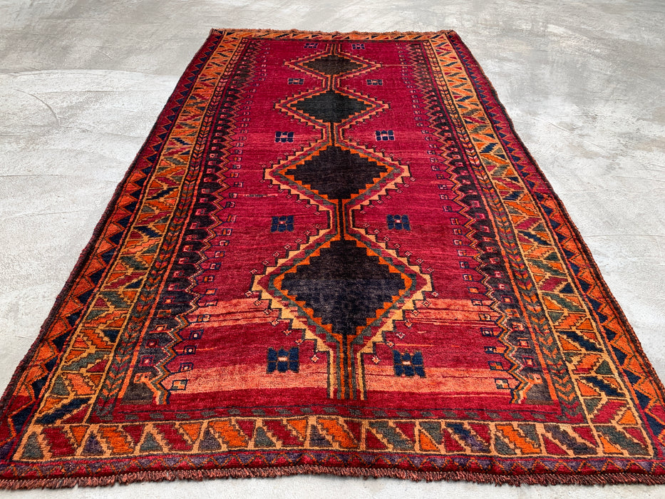8'1 x 4'11 handgeknoopt Perzisch wollen tapijt - Magenta geometrisch tribaal ruitontwerp - KBHM-928