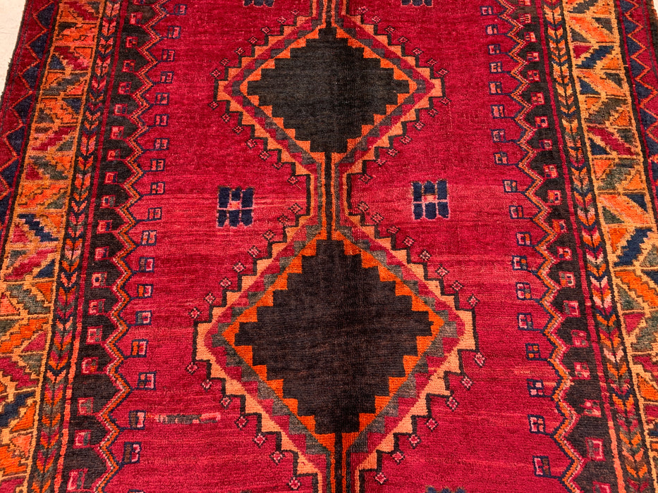 8'1 x 4'11 handgeknoopt Perzisch wollen tapijt - Magenta geometrisch tribaal ruitontwerp - KBHM-928