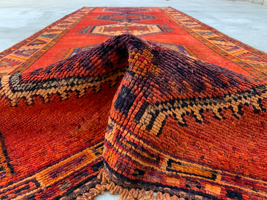 12'3 x 4'10 Handgeknoopt Perzisch wollen loper - Roestkleurig geometrisch tribaal medaillonmotief - KBHM-929