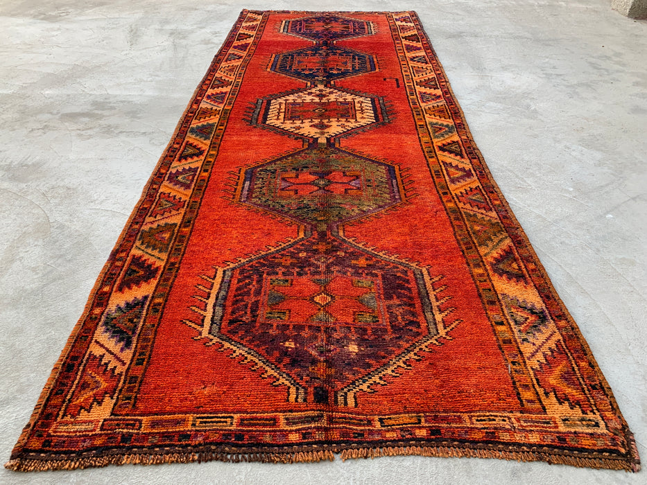 12'3 x 4'10 Handgeknoopt Perzisch wollen loper - Roestkleurig geometrisch tribaal medaillonmotief - KBHM-929