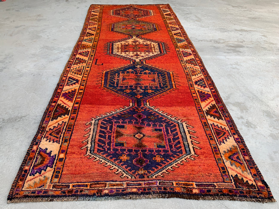 12'3 x 4'10 Handgeknoopt Perzisch wollen loper - Roestkleurig geometrisch tribaal medaillonmotief - KBHM-929