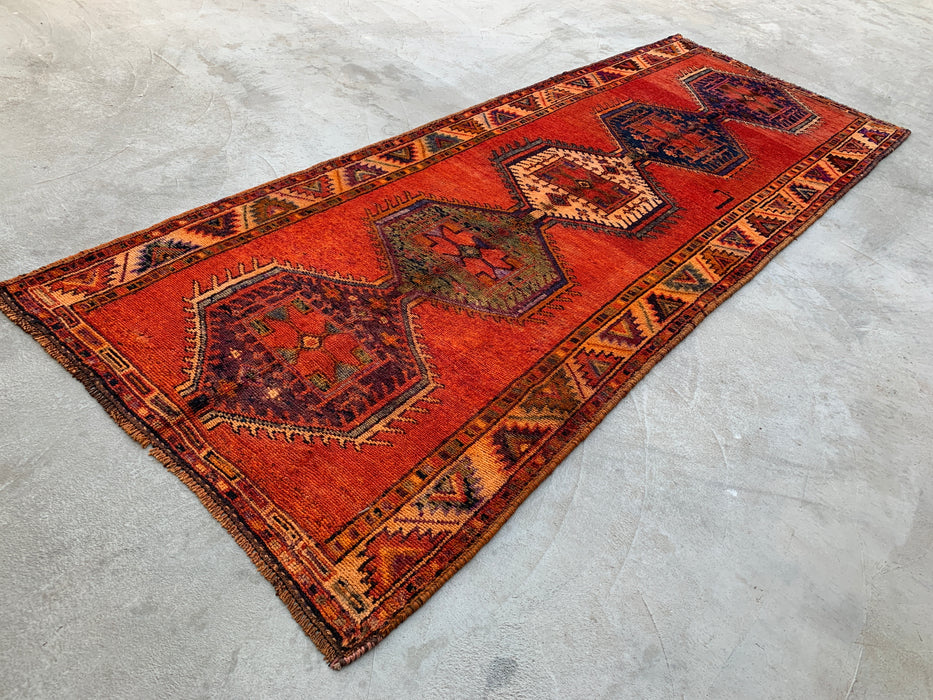 12'3 x 4'10 Handgeknoopt Perzisch wollen loper - Roestkleurig geometrisch tribaal medaillonmotief - KBHM-929
