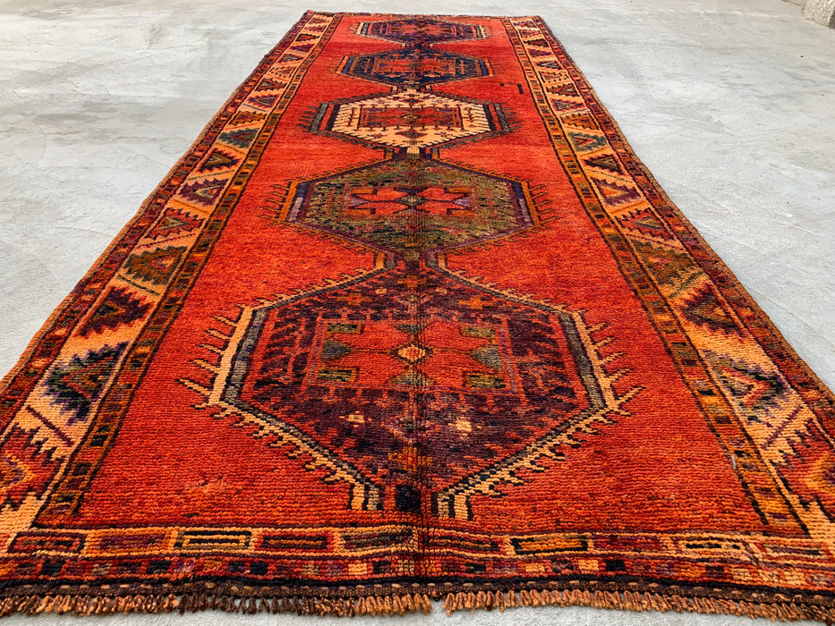 12'3 x 4'10 Handgeknoopt Perzisch wollen loper - Roestkleurig geometrisch tribaal medaillonmotief - KBHM-929