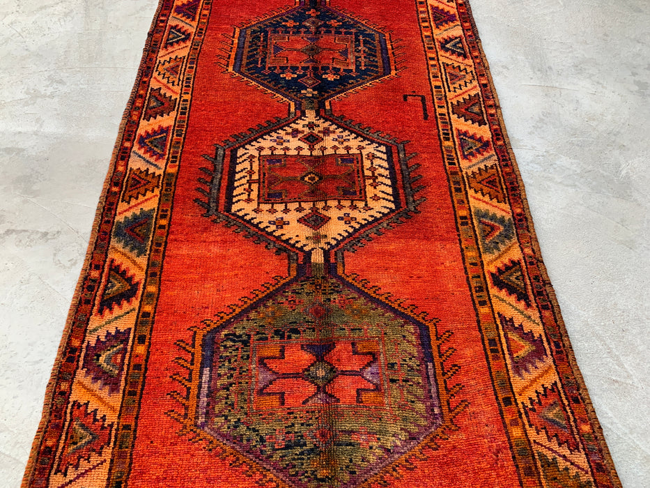 12'3 x 4'10 Handgeknoopt Perzisch wollen loper - Roestkleurig geometrisch tribaal medaillonmotief - KBHM-929
