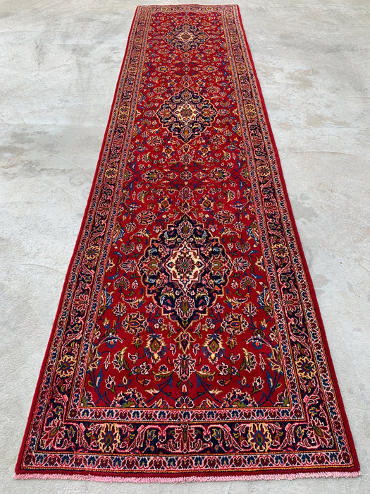 13'1 x 3'4 handgeknoopt Perzisch wollen loper - Rood bloemenmedaillon-ontwerp - KBHM-930