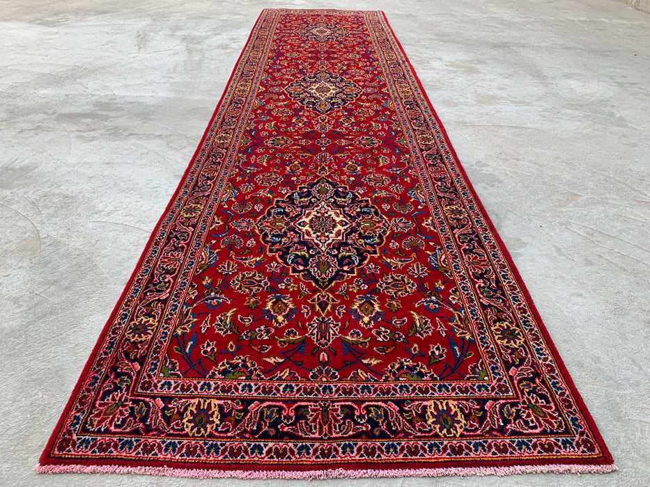 13'1 x 3'4 handgeknoopt Perzisch wollen loper - Rood bloemenmedaillon-ontwerp - KBHM-930