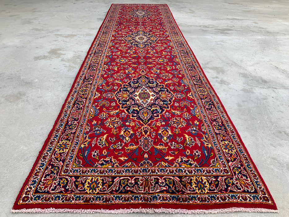 13'1 x 3'4 handgeknoopt Perzisch wollen loper - Rood bloemenmedaillon-ontwerp - KBHM-930