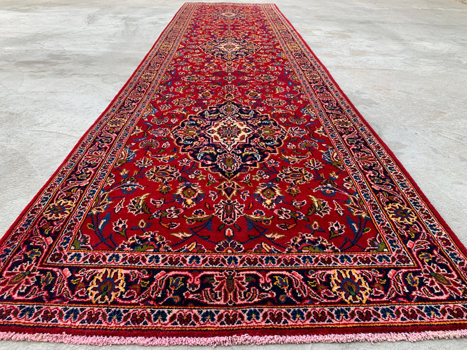 13'1 x 3'4 handgeknoopt Perzisch wollen loper - Rood bloemenmedaillon-ontwerp - KBHM-930