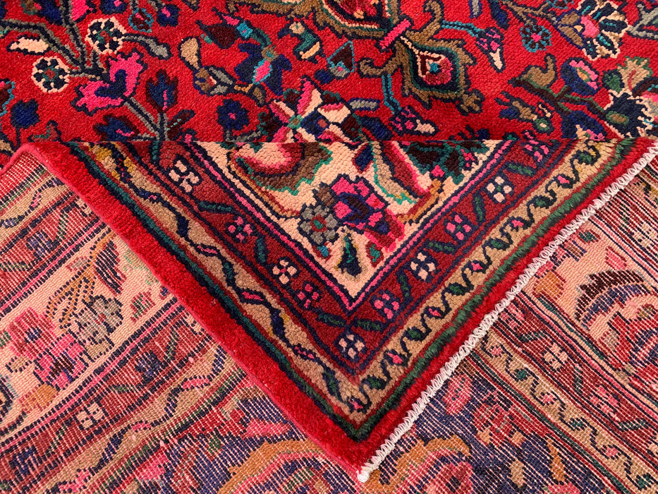 Handgemaakt Perzisch wollen vloerkleed 7x10 - Rood Perzisch tapijt met bloemenmedaillon - Exacte afmeting 299 cm x 211 cm - KBHM-931