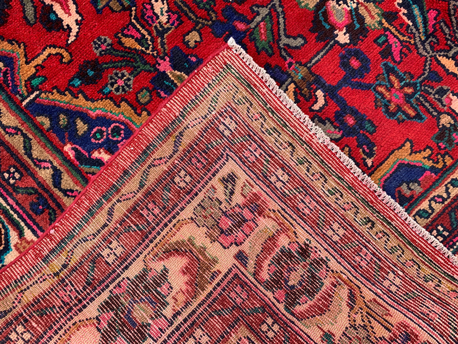 Handgemaakt Perzisch wollen vloerkleed 7x10 - Rood Perzisch tapijt met bloemenmedaillon - Exacte afmeting 299 cm x 211 cm - KBHM-931