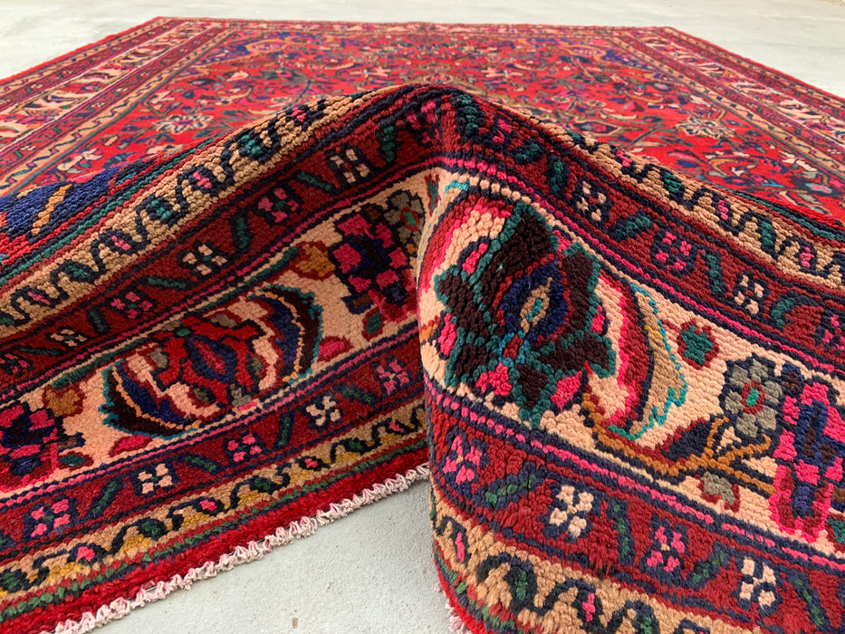 Handgemaakt Perzisch wollen vloerkleed 7x10 - Rood Perzisch tapijt met bloemenmedaillon - Exacte afmeting 299 cm x 211 cm - KBHM-931