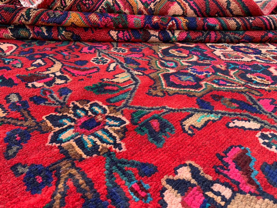 Handgemaakt Perzisch wollen vloerkleed 7x10 - Rood Perzisch tapijt met bloemenmedaillon - Exacte afmeting 299 cm x 211 cm - KBHM-931